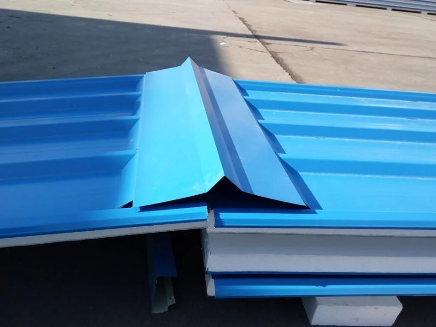 Blue metal roof panels